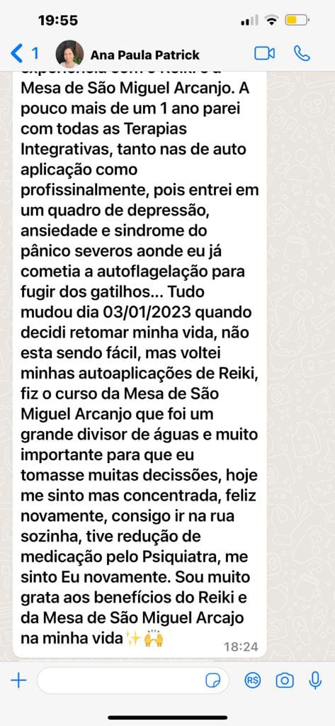 "Me sinto eu novamente, sou grata aos beneficios da Mesa de São Miguel Arcanjo na minha vida"